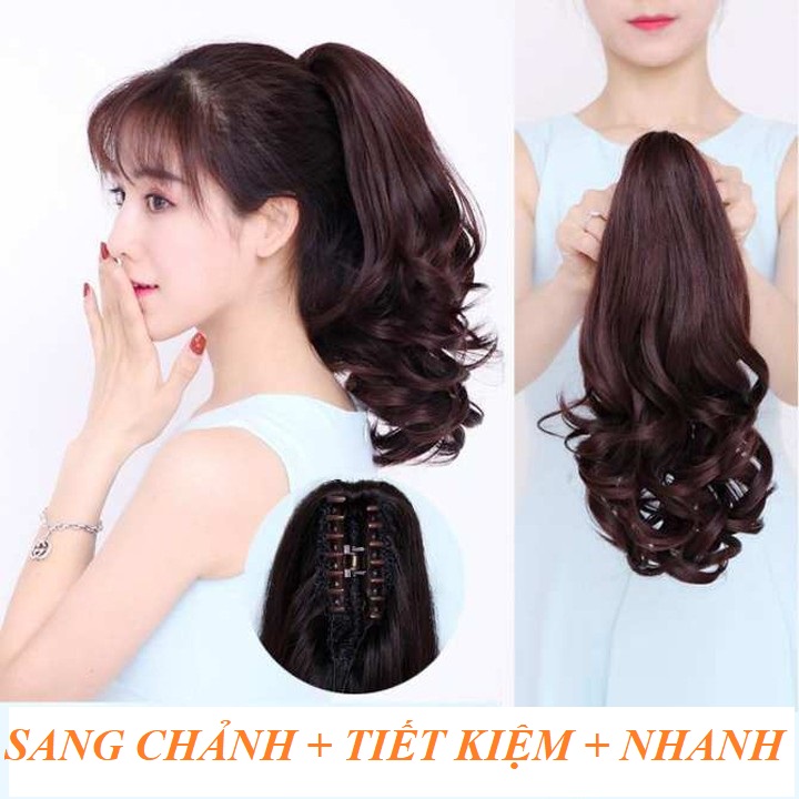 Tóc giả ngoặm xoăn 35cm socola/đen/nâu vàng có bấm dập được - hình thật