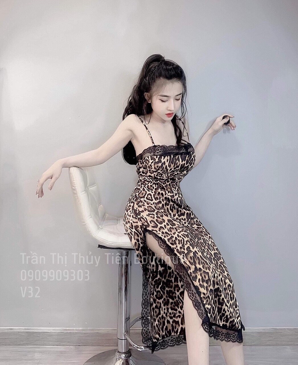 ĐẦM REN HAI DÂY BEO PHỐI REN XẺ TA