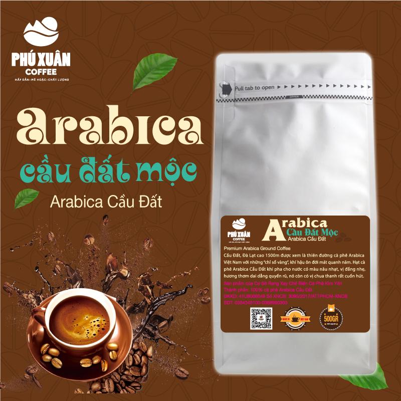 Cà phê rang xay nguyên chất Arabica Cầu Đất rang mộc Phú Xuân Coffee - gói 500gr cafe rang xay dạng hạt, dạng bột dùng pha phin pha máy
