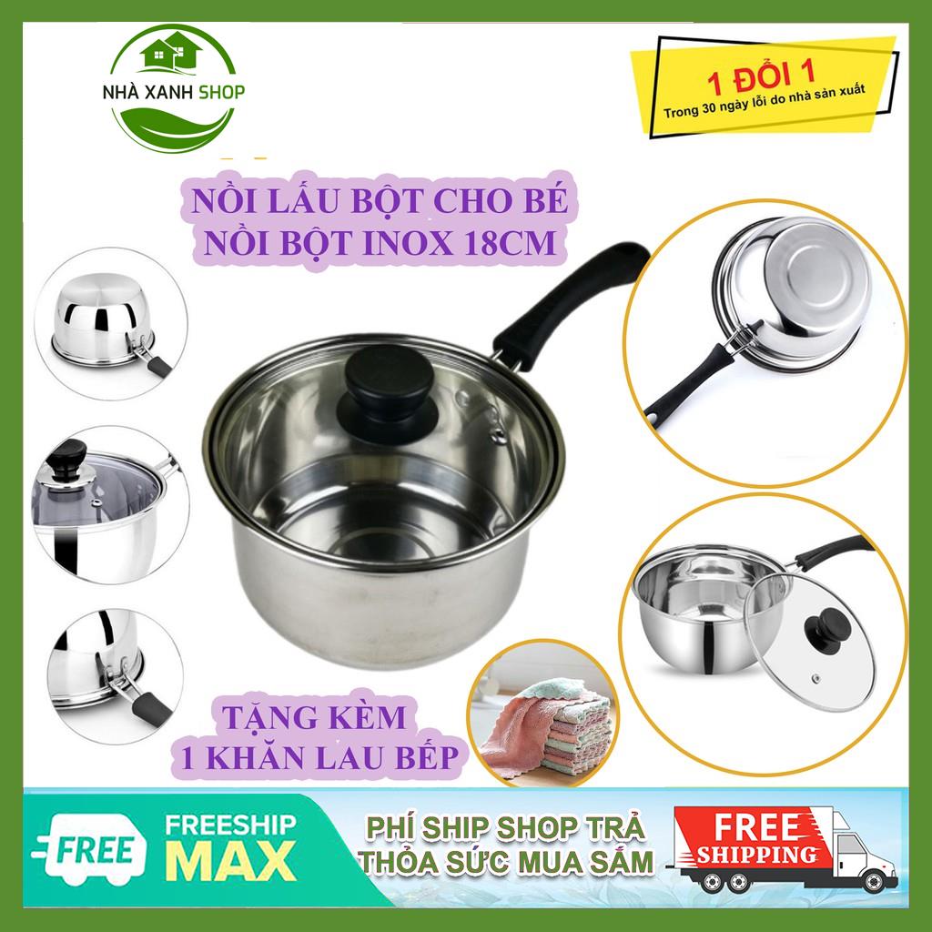 Nồi Nấu Bột, Nấu Cháo Đồ Ăn Dặm Cho Bé Inox 304 Size 18Cm Dày Dặn, Cao Cấp