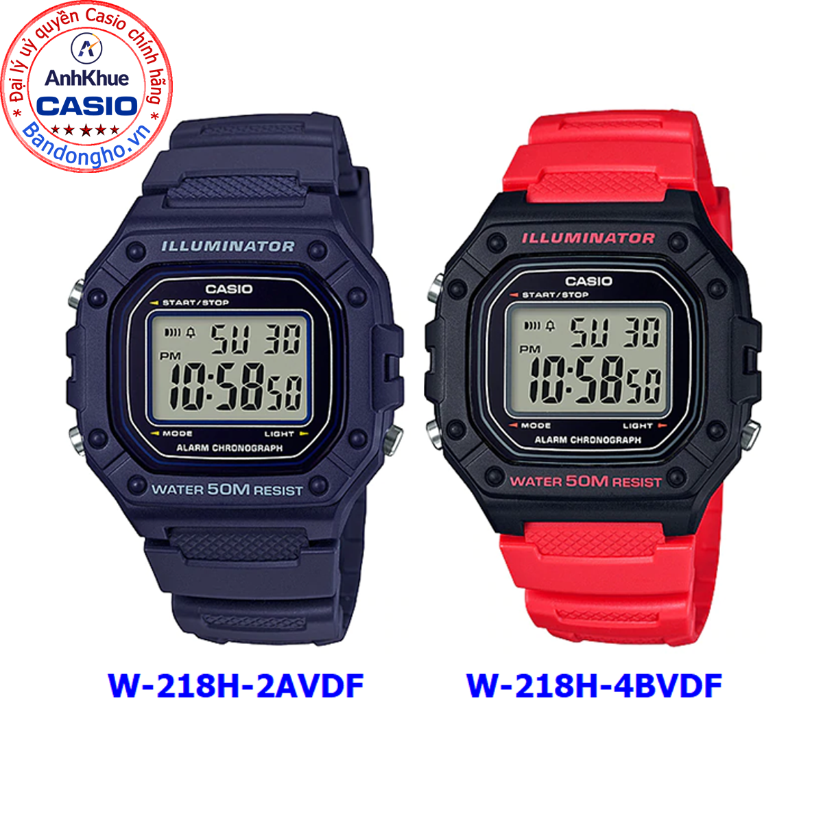 Đồng hồ nam Casio W-218  ❤️ 𝐅𝐑𝐄𝐄𝐒𝐇𝐈𝐏 ❤️ đồng hồ nam casio dây nhựa chống nước 50m pin 7 năm chính hãng Anh Khuê