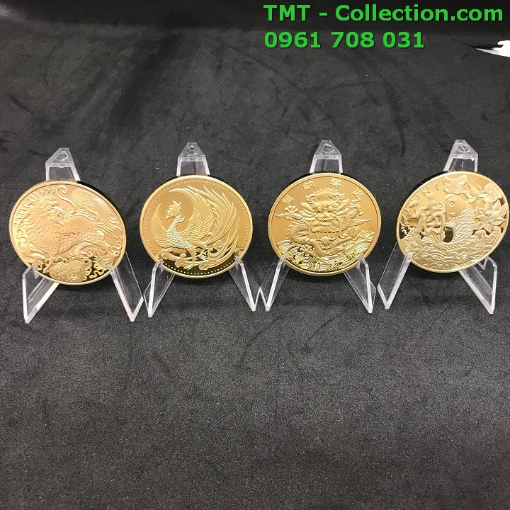 [HCM]Combo 4 xu tứ linh Rồng Phụng Lân Cá Chép tặng túi gấm dùng để trang trí bàn sách bàn làm việc bàn tiệc - TMT colletion - SP001821