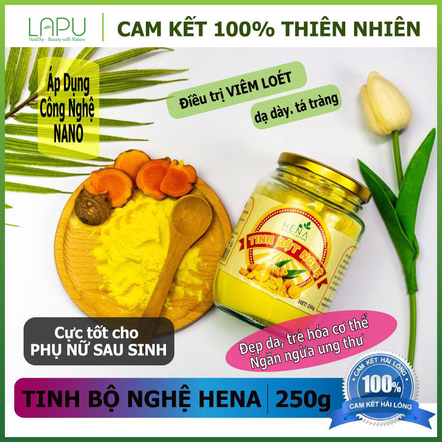 Tinh bột nghệ Nano Cao Cấp HENA 250g. Nguyên liệu Hữu cơ Thiên nhiên 100%. Không Pha Trộn Tạp Chất