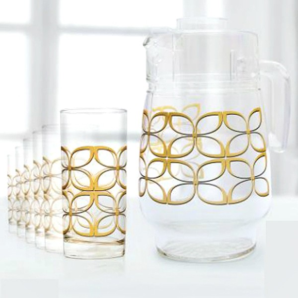 [HCM]Bộ bình ly thủy tinh 7 món Luminarc Maze Gold
