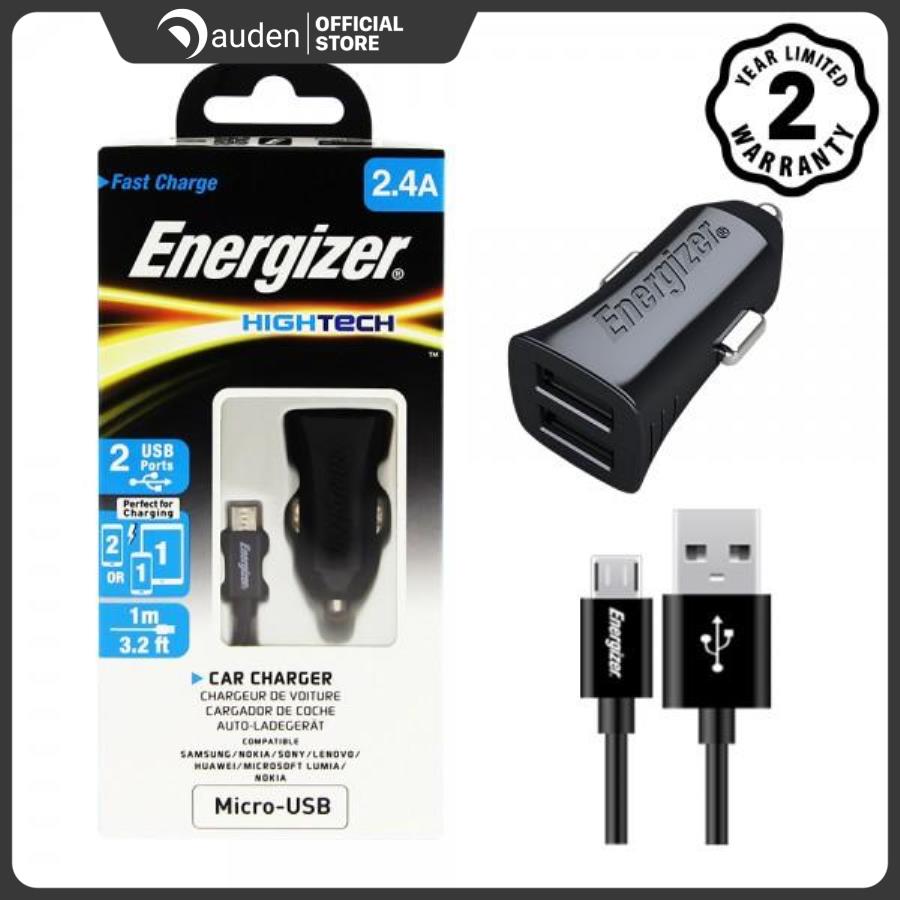 Bộ Adapter Sạc Xe Hơi 2 Cổng 2.4A Và Cáp Sạc MicroUSB Energizer - DCA2BHMC3 - Hàng Chính Hãng