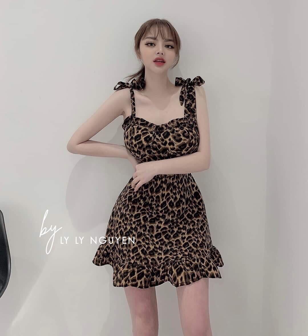 Đầm beo hai day cột nơ vai xòe nhẹ