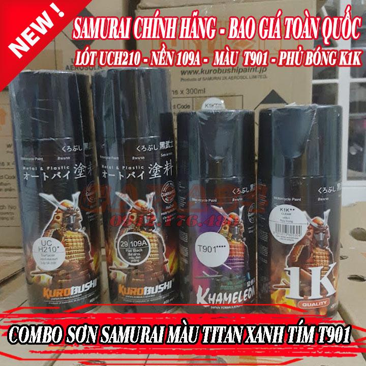COMBO SƠN SAMURAI TITAN 3D XANH TÍM T901 4 BƯỚC