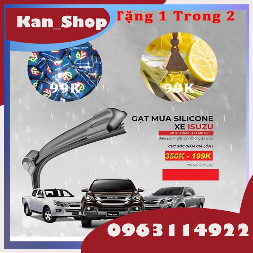 Gạt Mưa Silicone Cho Xe ISUZU + Tinh Dầu Treo Xe Mộc Nhiên 99K + Viên Sủi Rửa Kính 99K, DMAX-MUX-HILANDER, Gạt Mưa Giá Rẻ, Gạt Mưa Hà Nội, Lưỡi Gạt Mưa, Gạt Mưa Ô Tô, Gạt Nước Ô Tô, Kan Shop Hà Nội