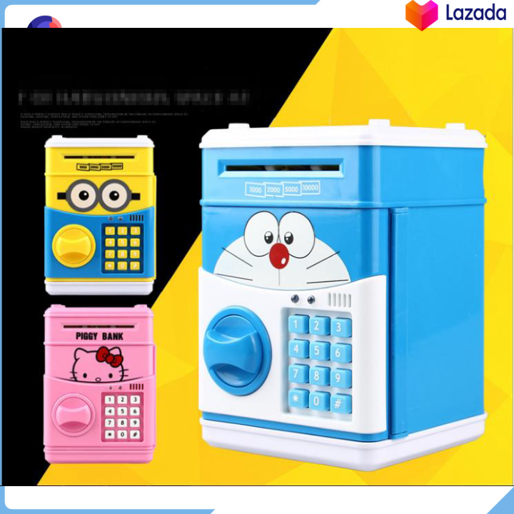 Két sắt mini thông minh mở bằng mật mã cho bé, ống heo đựng tiết kiệm cho bé nhân vật hoạt hình, két sắt mini.