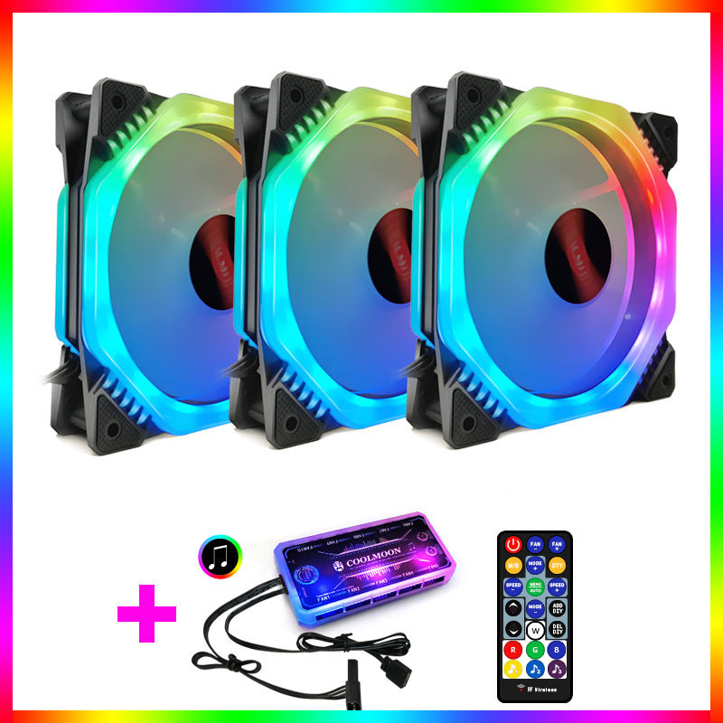 Bộ 3 quạt tản nhiệt, fan case coolmoon ver 9 / v9 led rgb - kèm bộ hub sync main, đổi màu theo nhạc