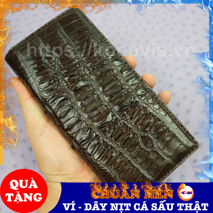 Ví dài da cá sấu thật Konavis màu nâu làm từ phần lưng cá sấu nguyên con - CW10-02L