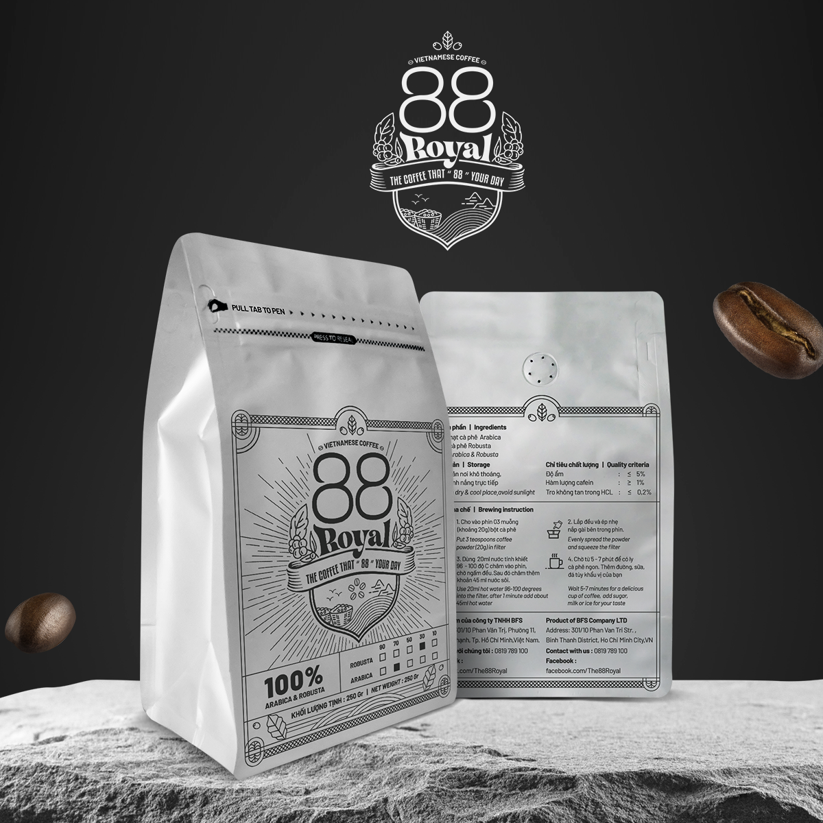 Combo Cafe xanh , sạch - 88 Royal - 1 Kg - Thượng hạng , đậm , mạnh , hậu vị thanh , cà phê phối trộn nguyên chất , thích hợp làm quà tặng