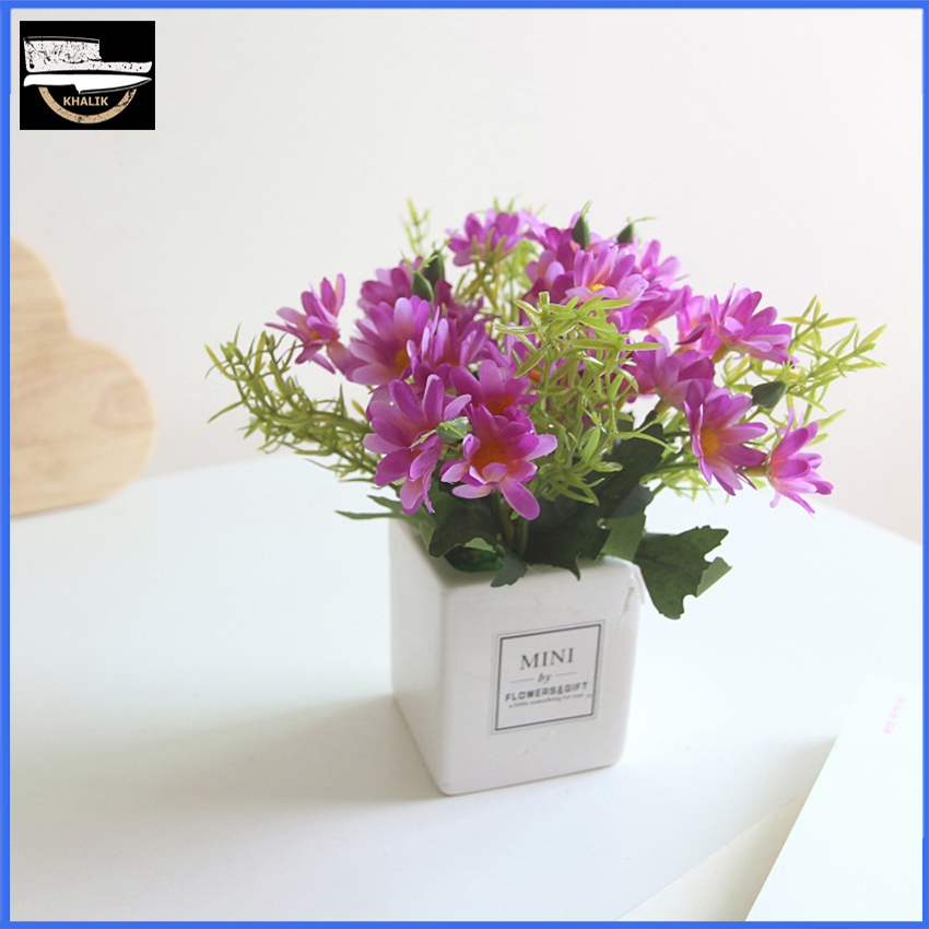 Chậu Hoa giả trang trí để bàn hoa cúc lụa chậu bằng sứ MINI BY FLOWER - HF005  (nhiều màu lựa chọn)