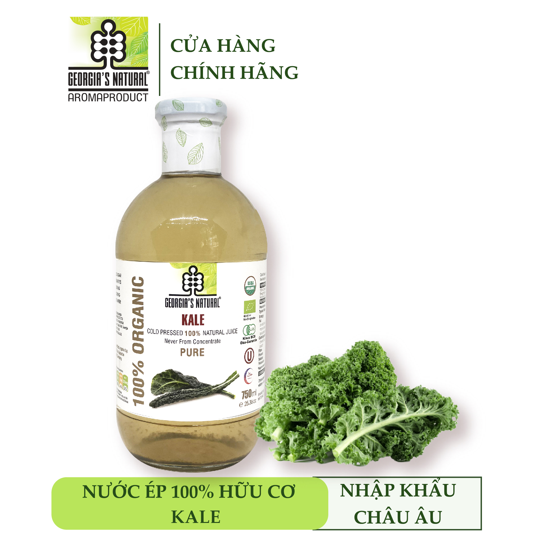 Nước Ép Rau Củ 100% Hữu Cơ Cải Xoăn Kale Diet Giảm Cân - Georgia's Natural - 750ml