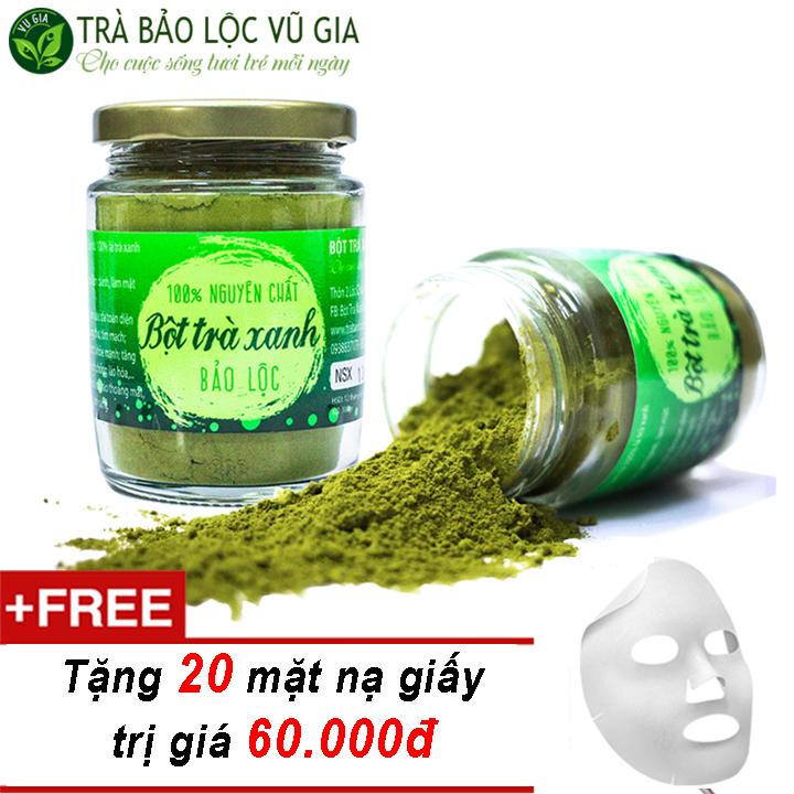 Combo 2 bột trà xanh nguyên chất bảo lộc vg farm + tặng 20 mặt nạ giấy đắp mặt