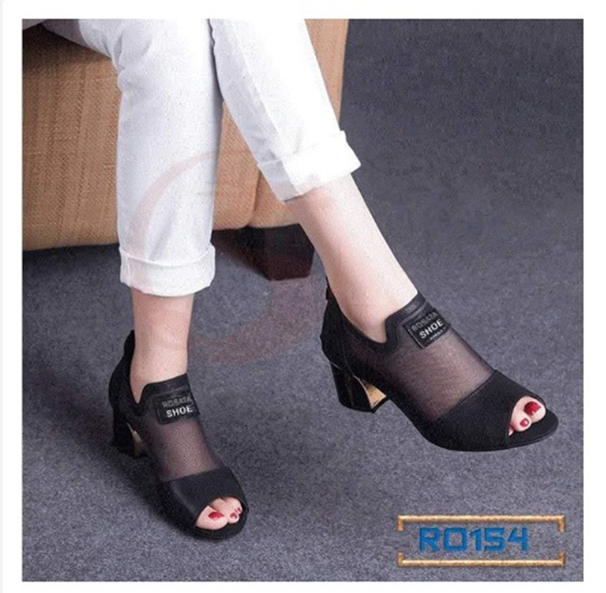 GIÀY CAO GÓT BOOT HỞ MŨI CAO 5CM ĐẾ TRỤ SƠN TĨNH ĐIỆN PHỐI LƯỚI ROSATA MÃ RO154