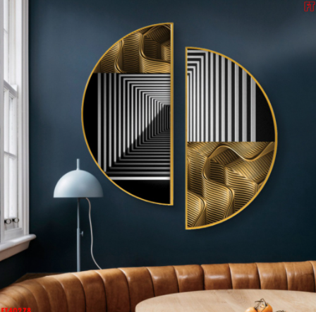 Xả siêu phẩm tranh tráng gương bán nguyệt, đường kính 40cm, 50cm, 60cm để lựa chọn, phong cách trừu tượng