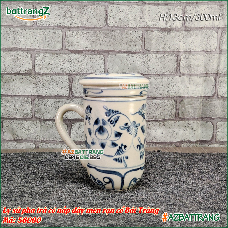 [ẢNH THẬT] Ly sứ uống trà có nắp men rạn cổ Bát Tràng vẽ tay thủ công