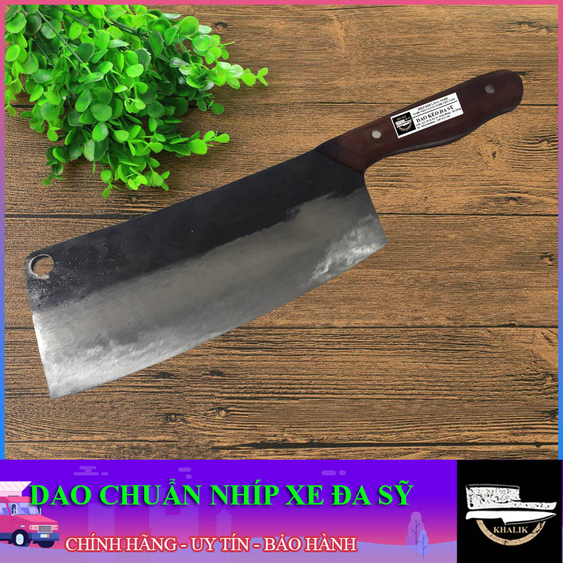 Dao chặt gà vịt bản vuông nhà bếp Đa Sỹ cán gỗ ốp bằng nhíp xe chuẩn - KLP005 - Chính hãng Khánh Linh