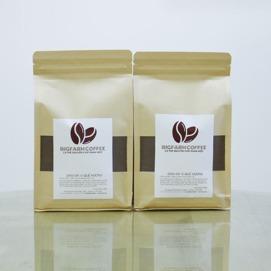Cà phê mộc rang xay nguyên chất BIGFARM COFFEE 100% Robusta giống ngon, rang vừa, Dạng bột dùng pha phin 1 Kg