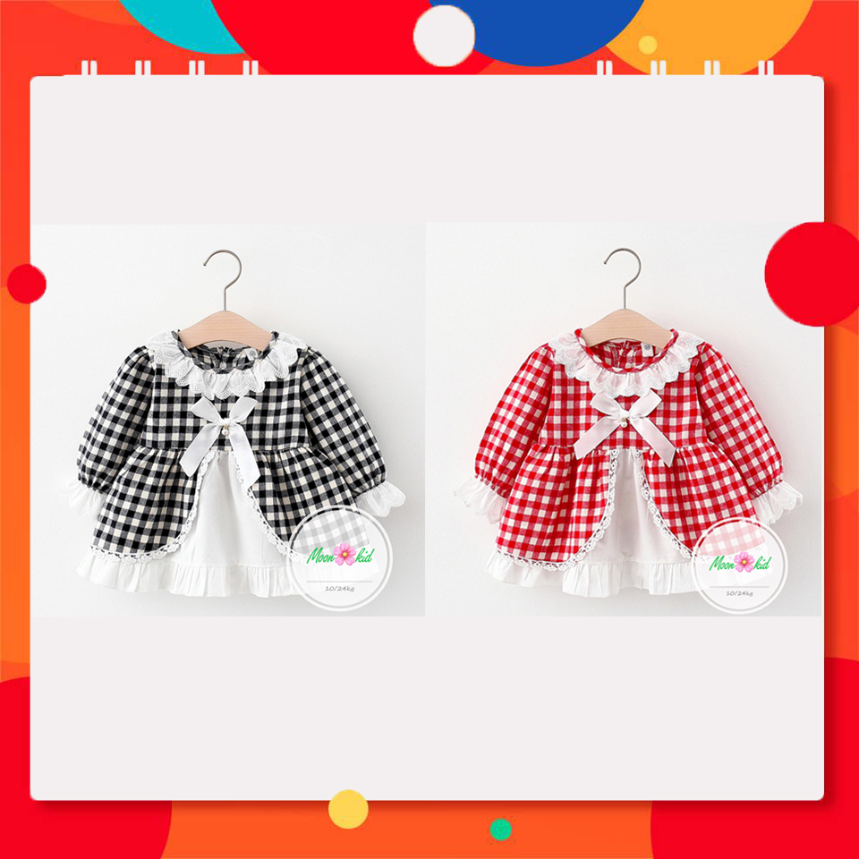 Váy đầm baby doll kẻ caro thu đông cho bé gái size 12-25kg