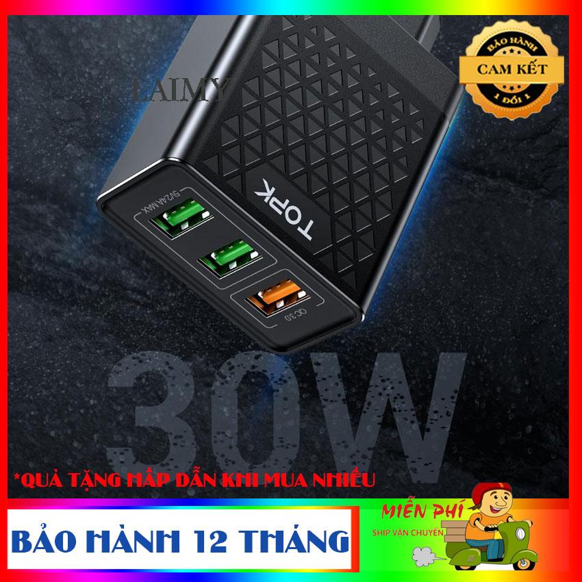 Topk b348q qc3.0 3 cổng 30w sạc nhanh 3.0 sạc usb cho iphone xiaomi samsung huawei qc3.0 sạc nhanh tường sạc điện thoại - hàng nhập khẩu - laimy
