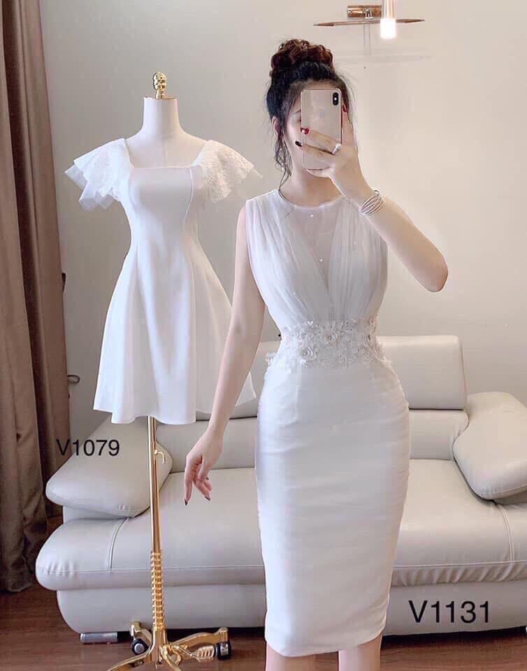Đầm body trắng phối ren lưới