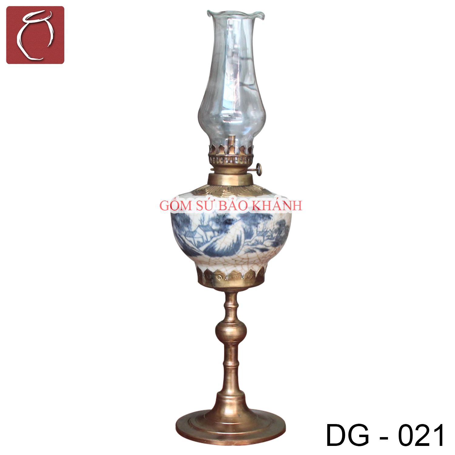 Đèn dầu men rạn vẽ Phong Cảnh - Gốm Sứ Bảo Khánh Bát Tràng - Đèn thờ cúng cao cấp