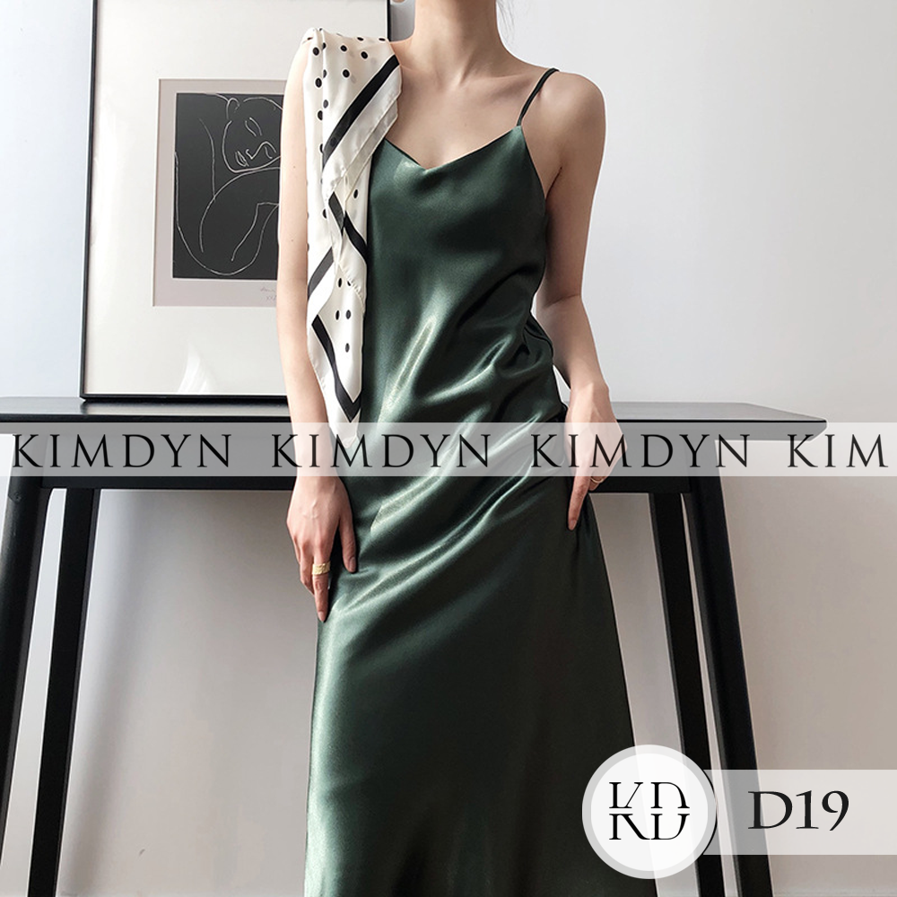 Đầm hai dây lụa satin cổ chữ V sang trọng KimDyn [KDD19]
