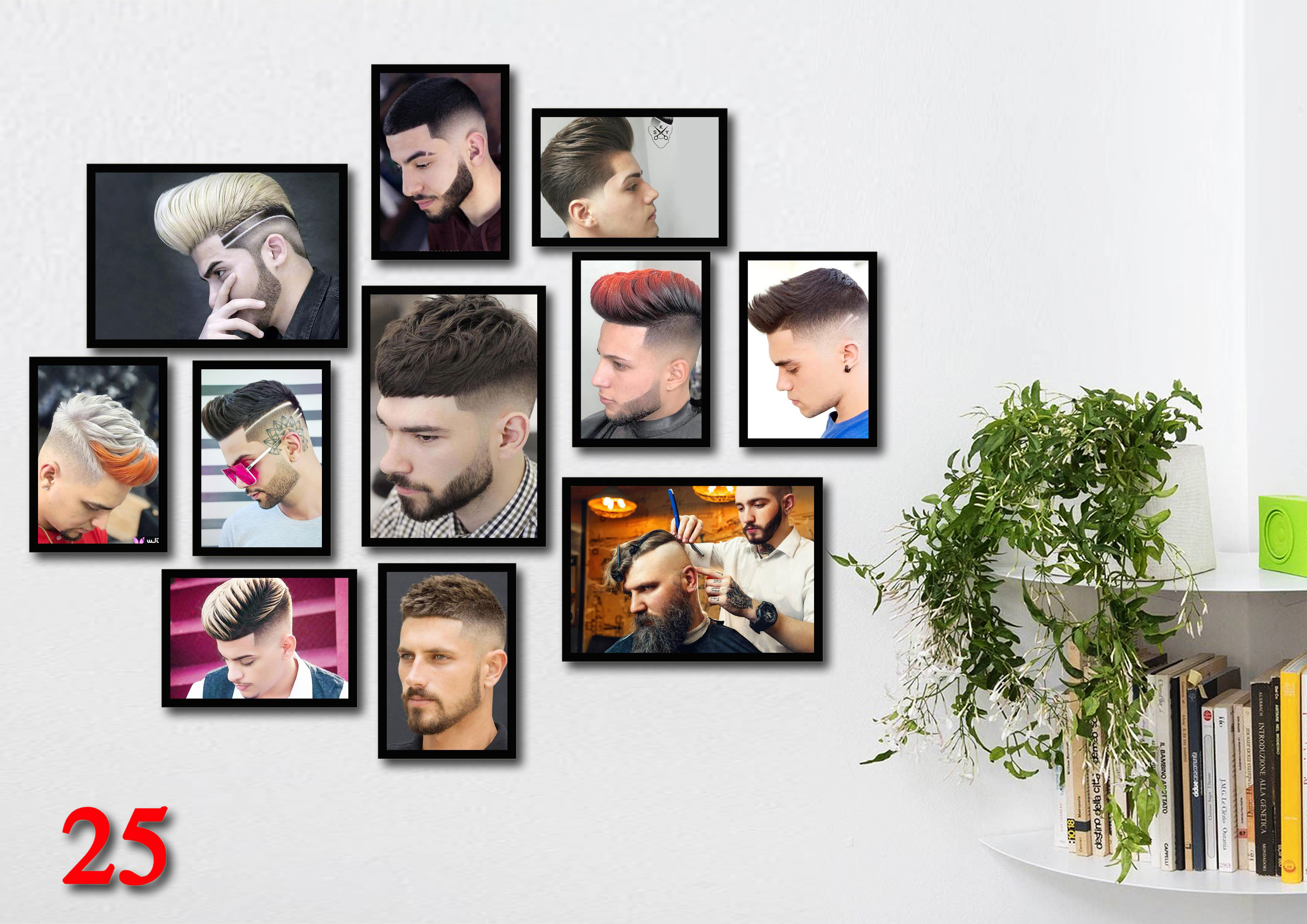 Bộ tranh fomex dán tường tiệm cắt tóc nam 11 tấm. Mã TH25