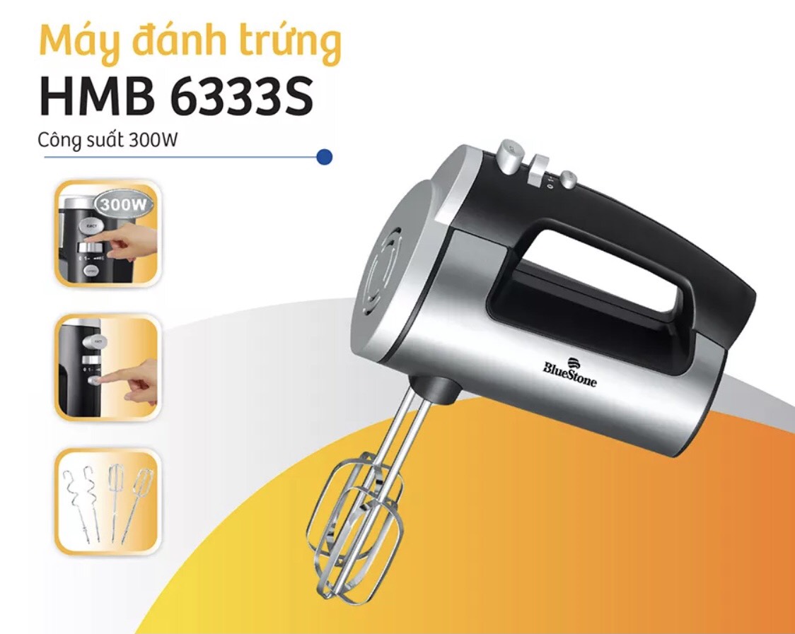 Máy đánh trứng Bluestone HMB-6333s - Công suất 300W - 6 tốc độ - Bảo hành 24 tháng - Hàng chính hãng