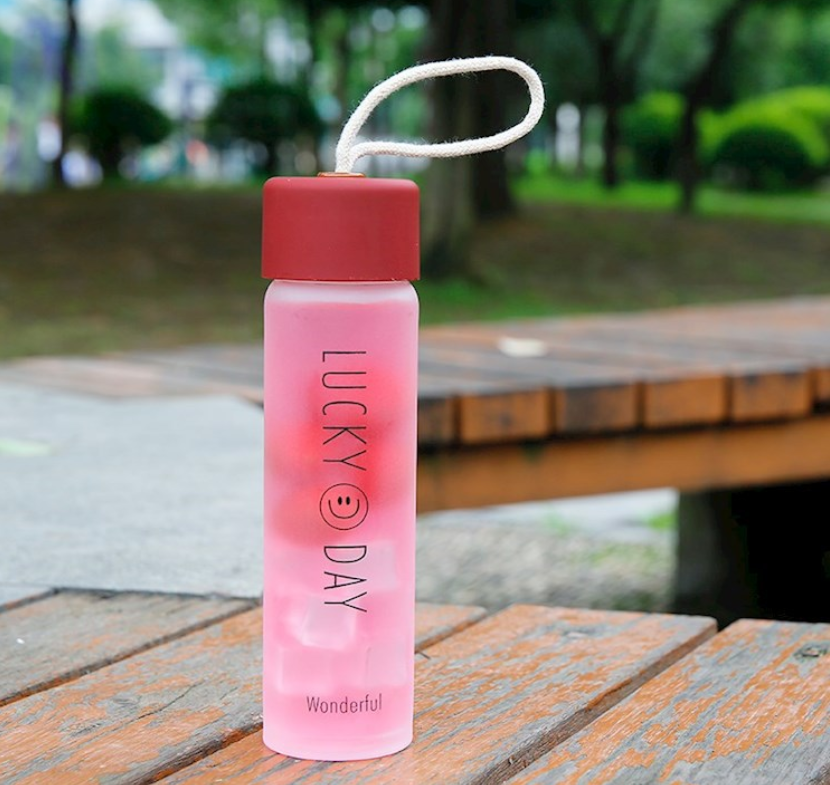 Combo 2 bình đựng nước thủy tinh lucky day - bình thuỷ tinh hello master 500ml dây xách