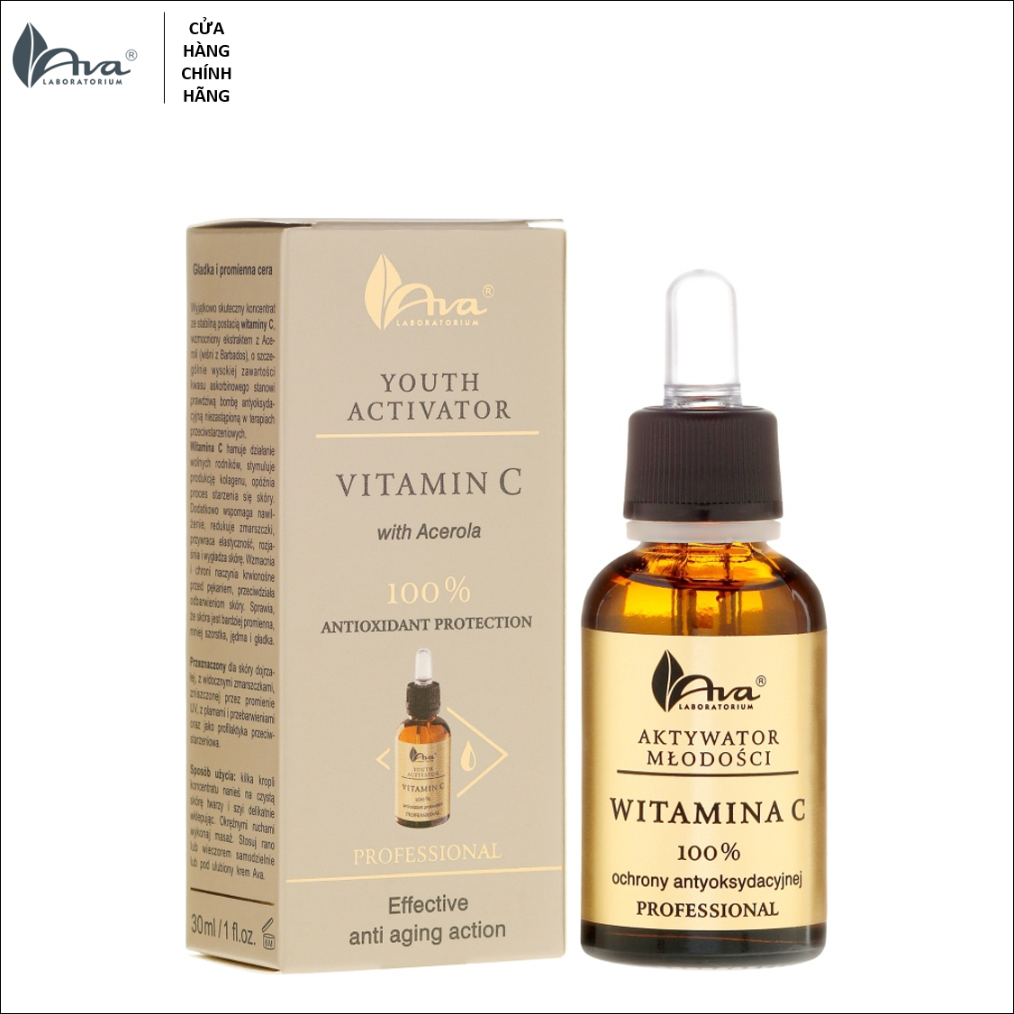 [HCM]Tinh Chất Dưỡng Trắng Chống Lão Hóa AVA Youth Activator Vitamin C With Acerola 30ml (Anti-aging Face Serum Poland)
