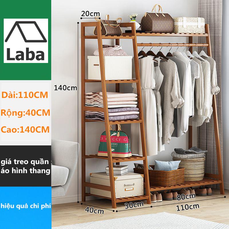 Giá treo quần áo hình thang tre tủ treo quần áo đa chức năng kệ để túi kệ để giày đa chức năng 110CM