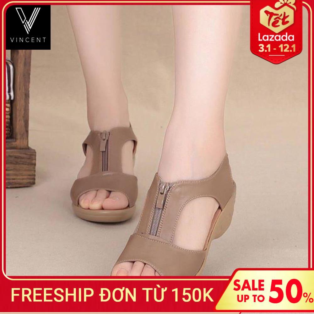Dép sandal nữ cao cấp có khóa kéo : cao 4cm . 2 màu đen và kem