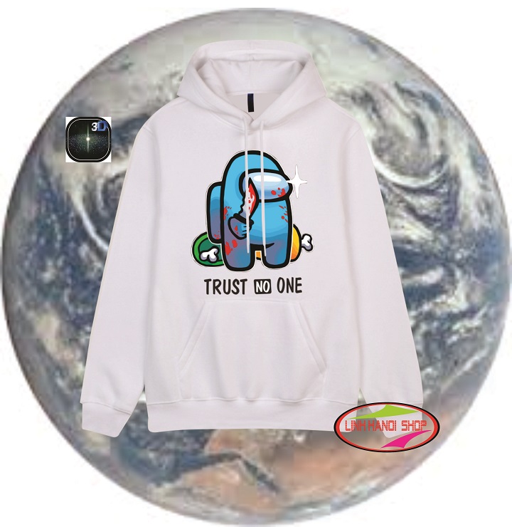 Áo khoác Nỉ  Màu trắng Hoodie Amongus chất liệu nỉ mềm mại in hình màu xanh