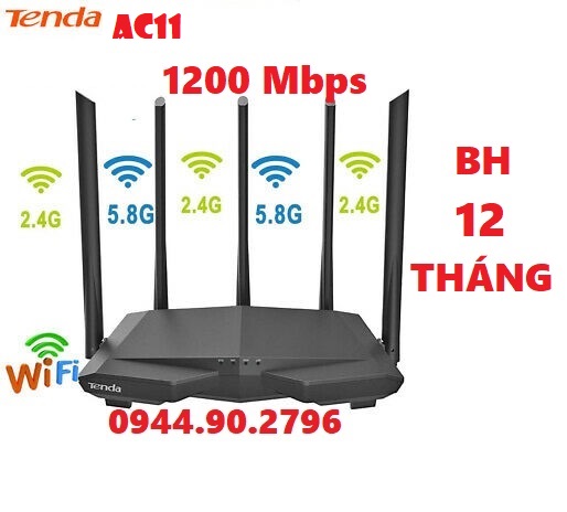 Bộ phát wifi 5 râu tenda ac11 - modem wifi 5 râu sóng xuyên tường tốc độ cao chuẩn ac1200 mbps, cục kích wifi tenda ac11, cục phát wifi tenda xuyên tường, wifi tenda - bảo hành 2 năm