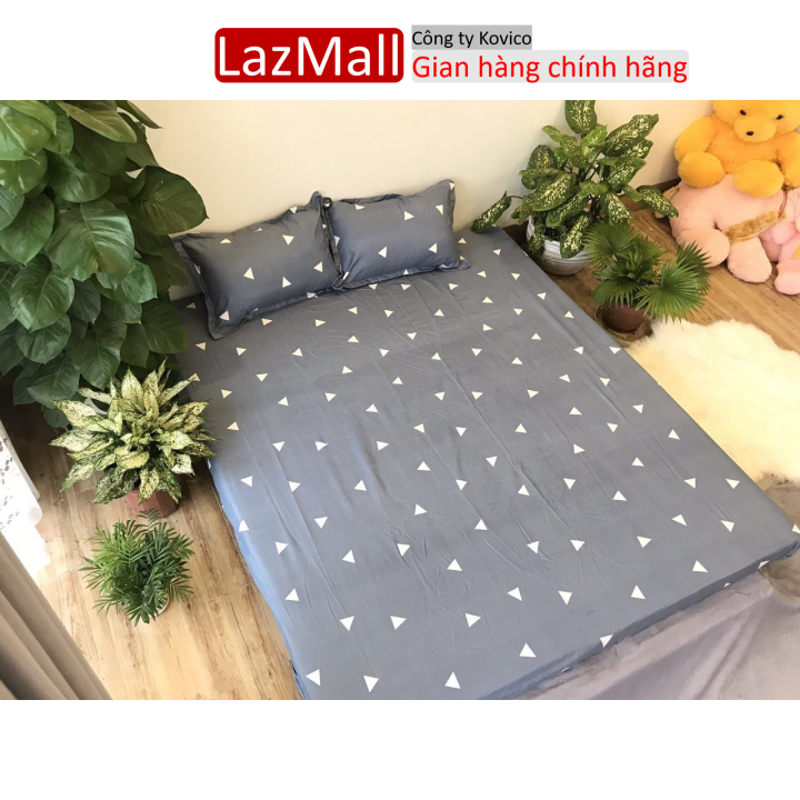 Bộ ga gối,ga trải giường 1m6/1m8 gồm 1ga 2 vỏ gối mẫu tam giác ghi Sunzin  Kho chăn ga gối, ga giường, drap giường