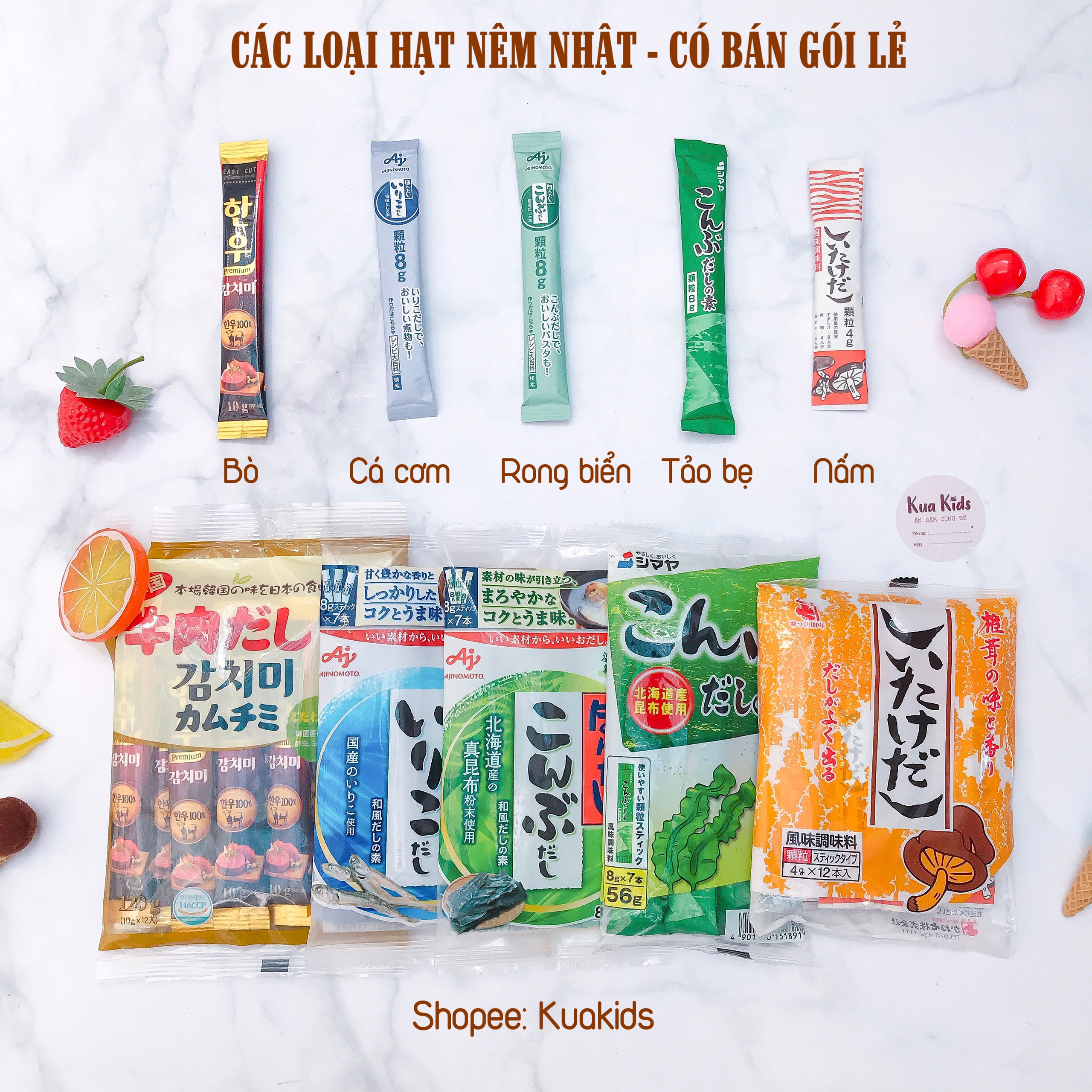 Hạt Nêm Ăn Dặm Nhật Cho Bé (Tách Lẻ Gói Nhỏ) - Set 5 gói 5 vị