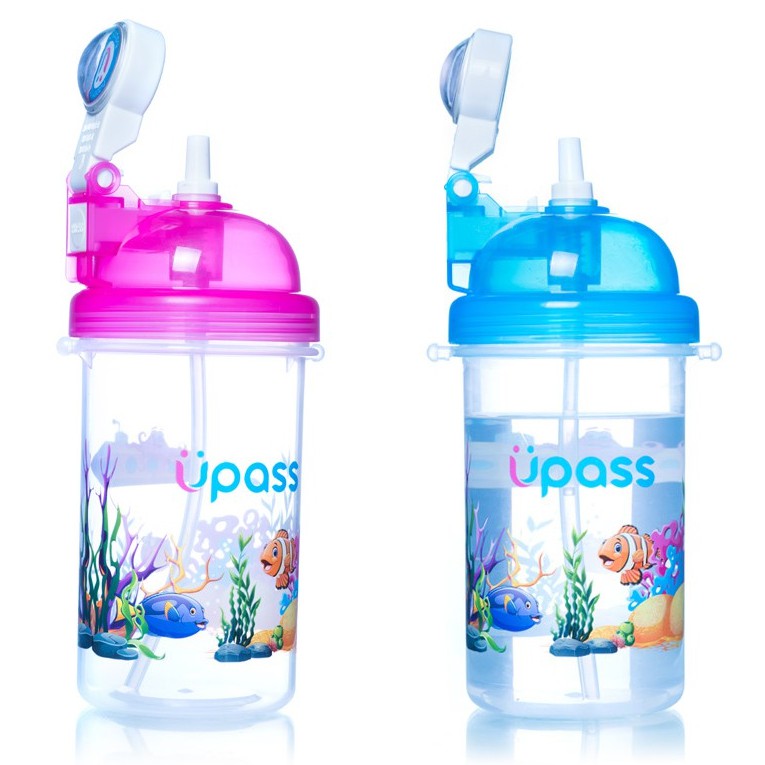 Bình uống nước cao cấp trẻ em UPASS 420ml nắp bật có ống hút UP0820Y