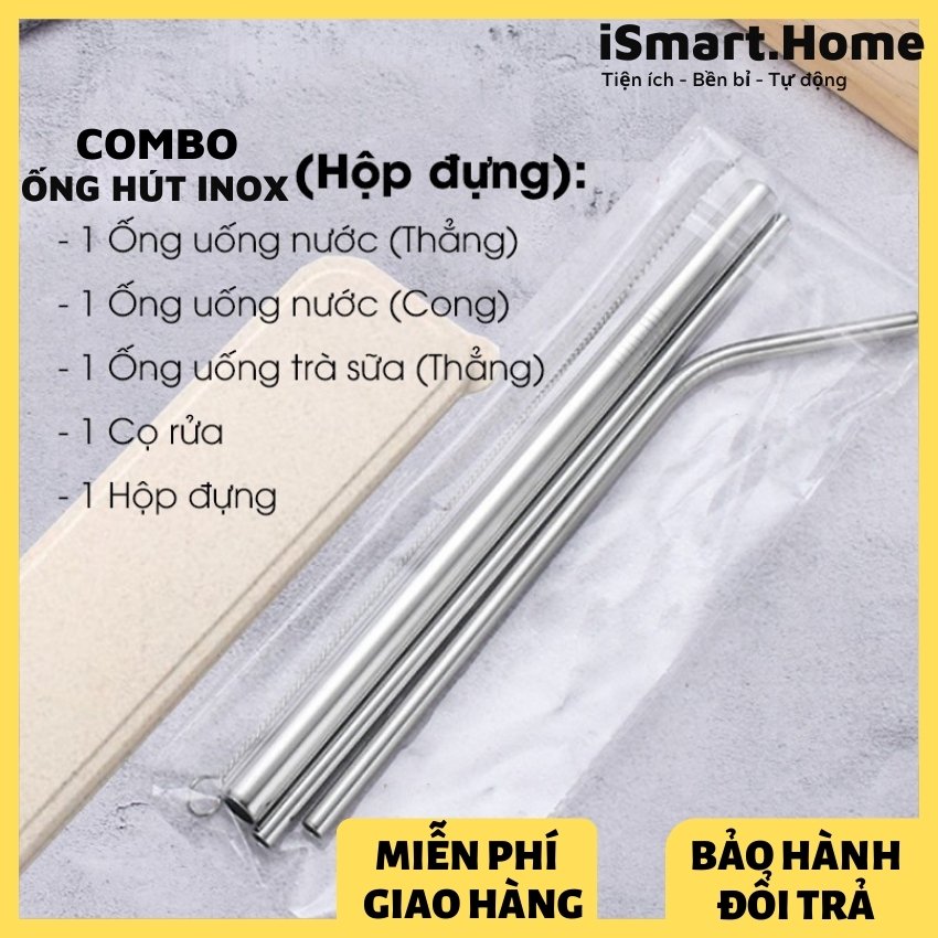 Ống hút inox 304 kèm cọ rửa