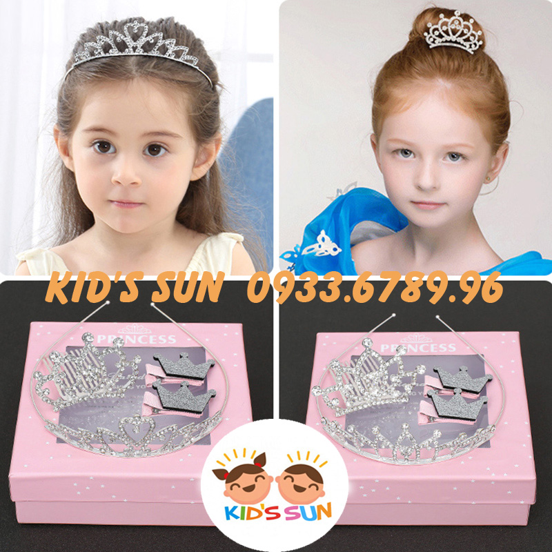 Sét vương miện cài tóc đính đá lấp lánh 4 chi tiết cho bé gái