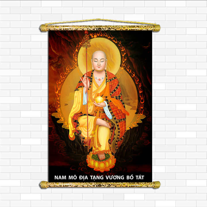 Tranh Liễn  - Địa Tạng Vương Mục Kiền Liên Bồ Tát  – Vải canvas cao cấp nẹp sáo gỗ tự nhiên nhiều mẫu thiết kế tặng vòng tay phật giáo KT: 50x75 cm
