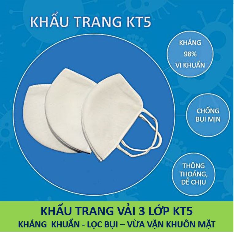 Khẩu trang vải 3 lớp kháng khuẩn chống bụi mịn Phúc Thái KT5 - Khẩu trang lọc bụi chống khuẩn thay thế khẩu trang y tế (01 chiếc)