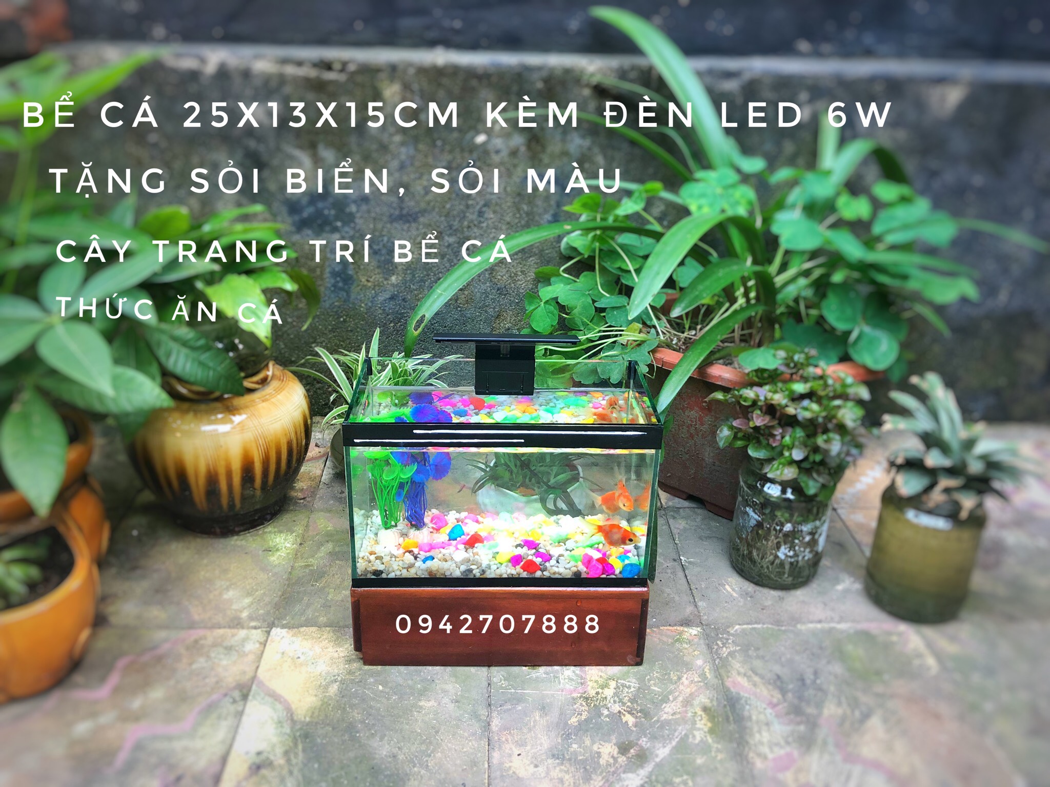 Bể cá có viền keo đen và đèn led ( 25x13x15cm)