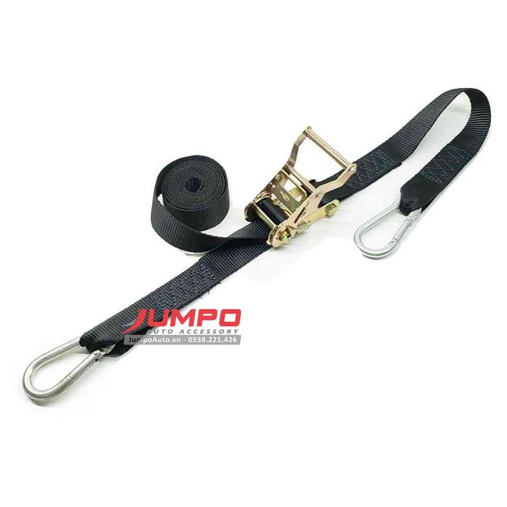 Dây chằng hàng bản 38mm 5 mét móc carabiner đen