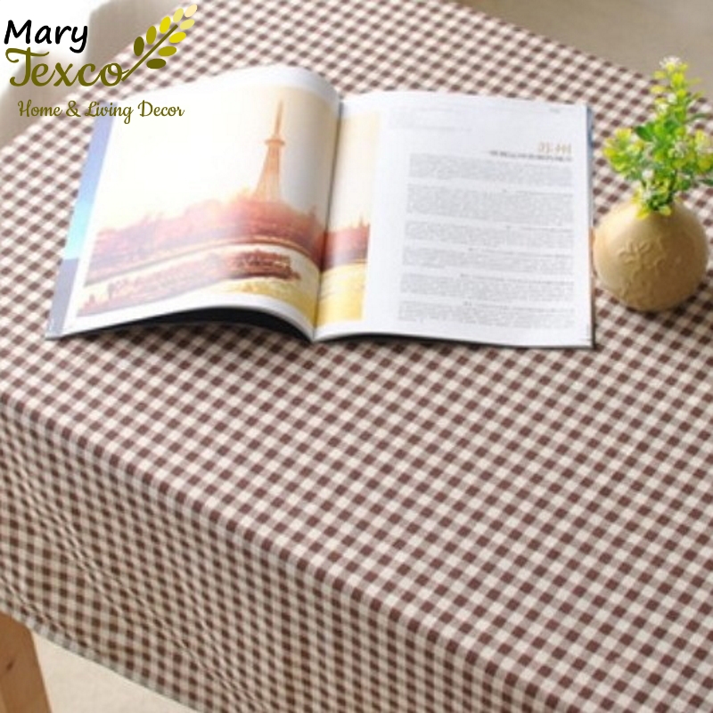 Khăn trải bàn vintage Mary Texco trang trí vải bố linen đẹp  - họa tiết Caro tím - KB-M06