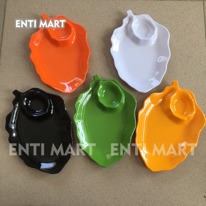 10 dĩa lá kèm chén chấm melamine dài 25.5cm