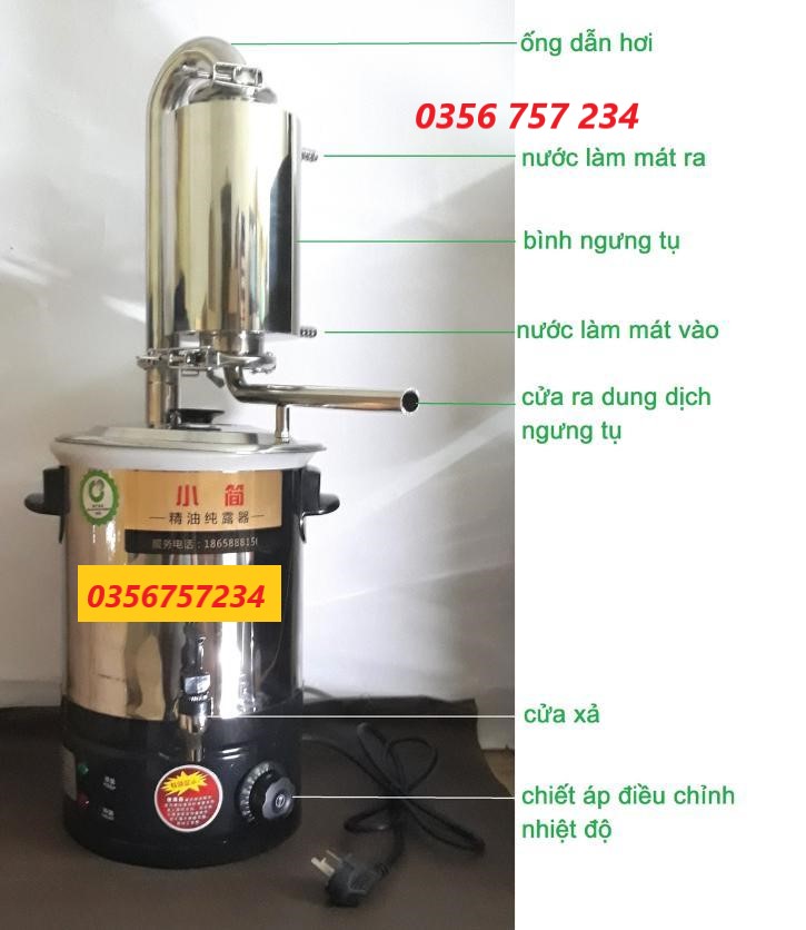 Nồi chưng cất tinh dầu 10 lít, 22 lit , 32 lit, 55lit gồm giá và phễu, tặng 5 lọ đựng tinh dầu