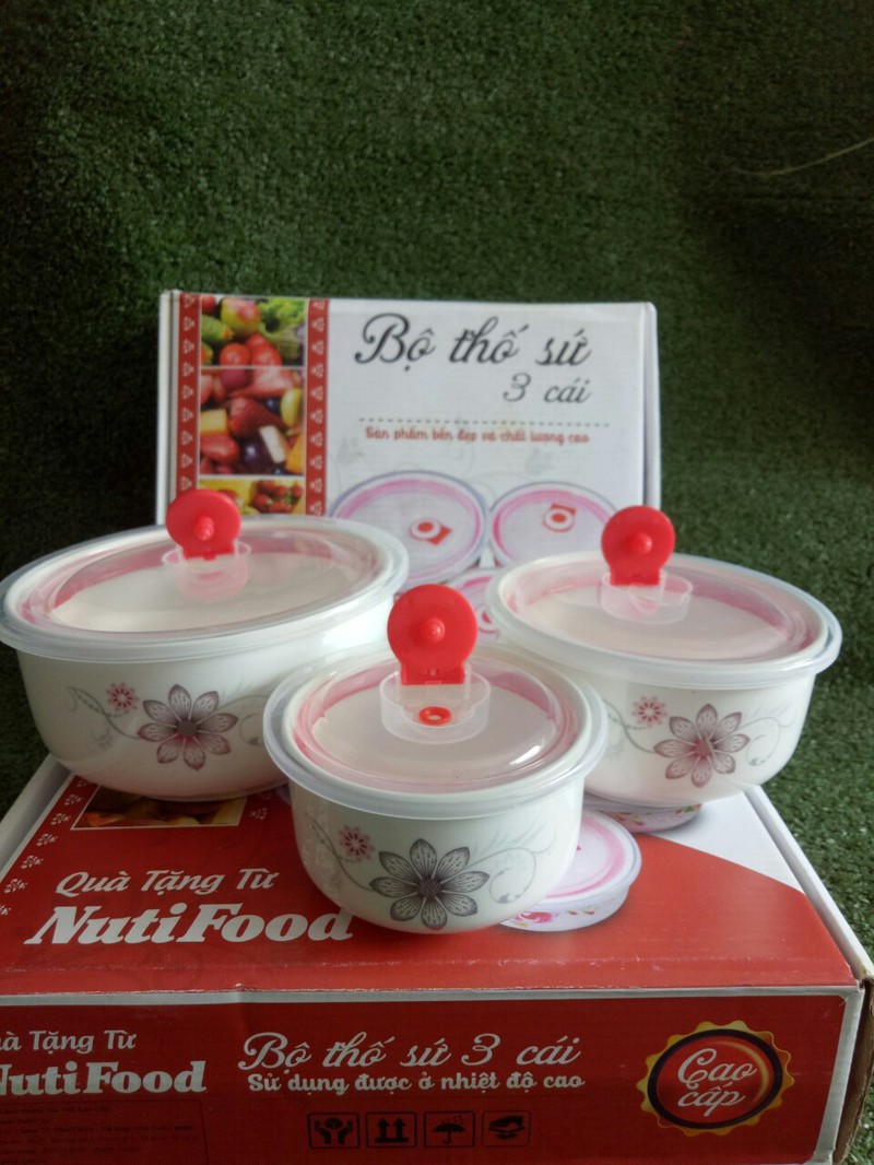 BỘ THỐ SỨ 3 CÁI, HÀNG CAO CẤP, CÓ NẮP ĐẬY HÚT CHÂN KHÔNG,